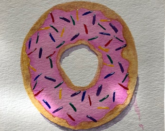 Strawberry Donut Watercolor Painting