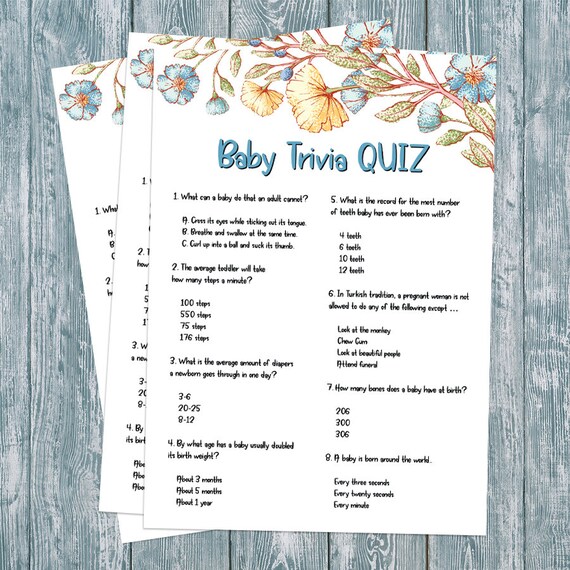 Baby Shower Trivia Gameprintable Baby Trivia Quizflower Etsy