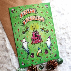Fête d'anniversaire fantômes - Carte de voeux A5 par Grace Moth - 5,8 x 8,3