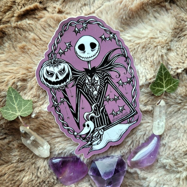 Jack Skellington - Vinyl Sticker 10cm by 7cm - Illustrated by Grace moth. Tim Burton inspired, nightmare before Christmas.