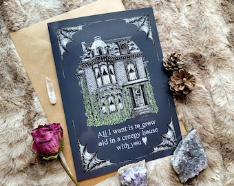 Creepy House - A5 greeting card by Grace Moth - 5.8 x 8.3, gothic love