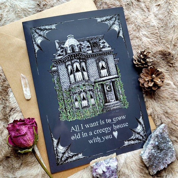 Creepy House - A5 greeting card by Grace Moth - 5.8 x 8.3, gothic love