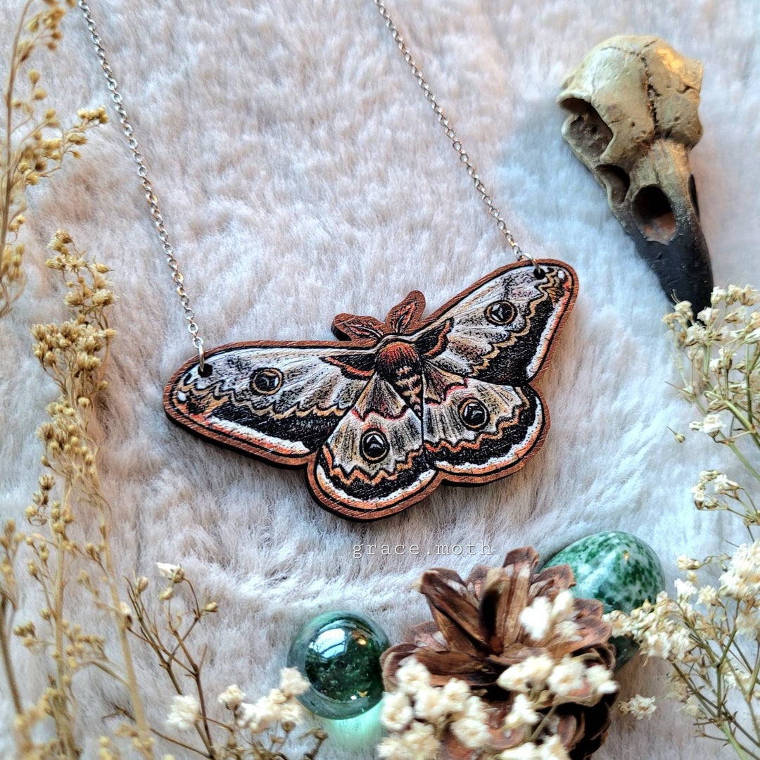 Moth Chain Large Emperor Moth Illustrated Necklace, Responsibly Sourced Cherry ...