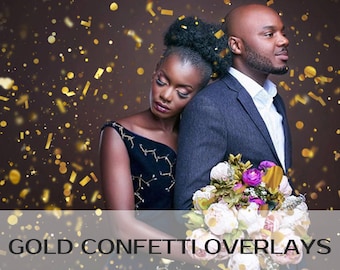 Gold Confetti Overlays, Confetti Overlays, Realistic Confetti, Falling Confetti, Golden, Gold Foil, New Years, Party Overlay, PNG files