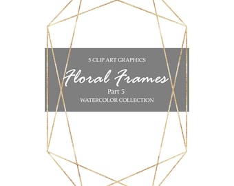 Geometriska ramar, guldfärgad blommig ram Clipart #5, direkt nedladdning, blommiga clipart, designelement för bröllopsinbjudningar, blommor 5 PNG-bilder