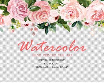 Rosa och vita akvarellblommor Clipart, direktnedladdning av blommor Clip Art, bröllopsinbjudningsdesignelement, blommor 4 PNG-bilder