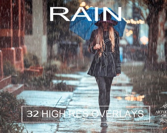 Rain Overlays, Realistic rain, Rainfall, Photoshop Overlays, Photographic Effect, Easy, Rain showers, Falling Rain,Overlay, Instant Download