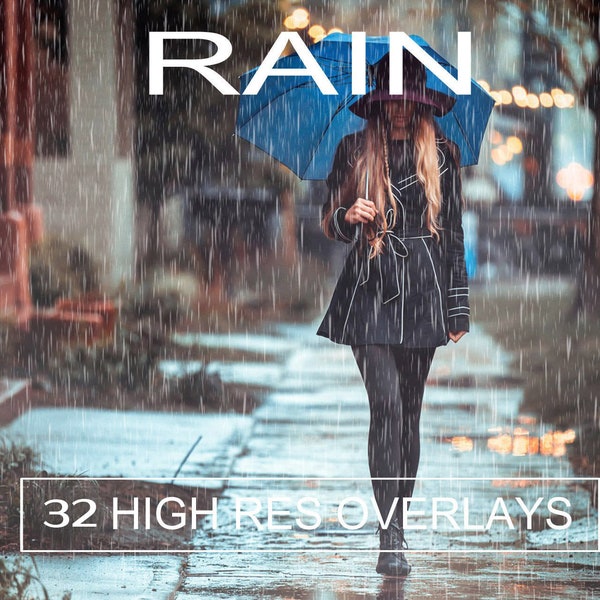 Rain Overlays, Realistic rain, Rainfall, Photoshop Overlays, Photographic Effect, Easy, Rain showers, Falling Rain,Overlay, Instant Download