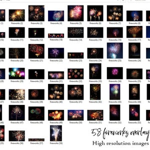 58 fireworks Photo Overlays, Photoshop Overlay, Wedding Party Holiday light, Night, Lighter Effect, Sparkle Fireworks, Instant Download