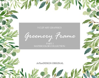 Watercolor Greenery Frames #1, Instant Download, Greenery frames, Lush Greenery Clipart, Greenery Wedding, Clipart Clip Art PNG Graphics