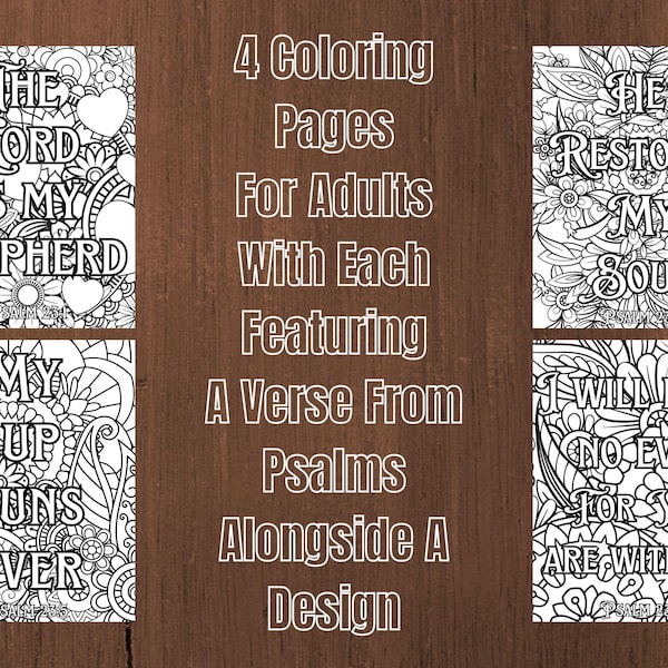 4 Coloring Pages Psalms 23 Verses Tween Teen Adult Classroom Digital Download