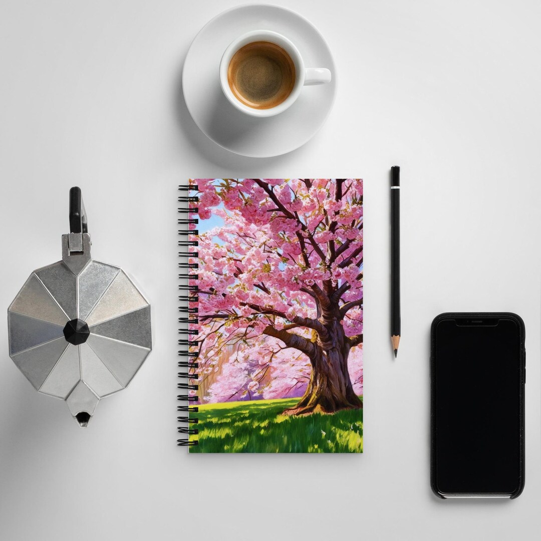 Tree Drawing Notebook Design Cherry Blossom Tree Spiral Notebook Aesthetic Journal Spring Notebook ...