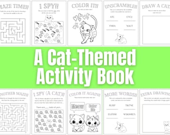 Cat Activity Book: Mazes, Coloring Pages, Word Scrambles (Digital Download)