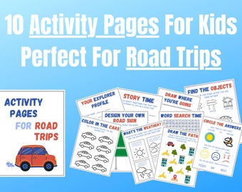 Kids Road Trip Activity Printable Pack for Family Vacation, Car Games, One Child or Family Digital Download Coloring
