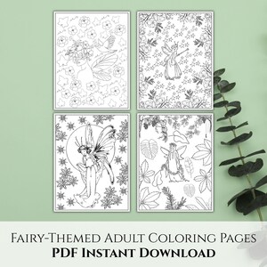 4 Unique Teen Adult Coloring Pages Fairy Fairies Calming Color Digital Download