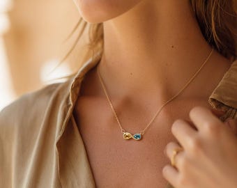 Personalized Infinity Birthstone Necklace for Couples, Custom Two Birthstone Anniversary Gift for Her