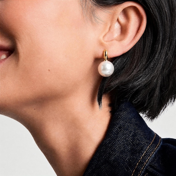 Pearl Drop Earrings, Large Big Pearl Dangle Stud, Sterling Silver & 18K Gold Plated Posts, White Grey Black Pearls, Gift for Her