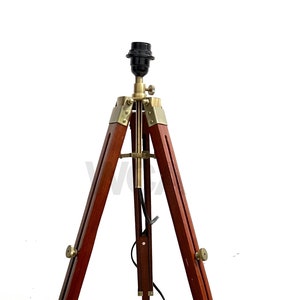 Nautical Wooden Tripod Lamp Stand: Adjustable Antique Brass Accents
