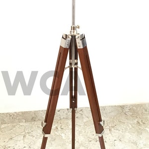Handmade Wooden Tripod Stand Nautical Chrome Finish Adjustable Tripod Shade Floor Lamp Stand Bedroom & Office Conner Décor