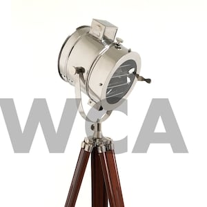 Handmade Nautical Spotlight Floor Lamp: Adjustable Tripod, Modern Chrome Finish
