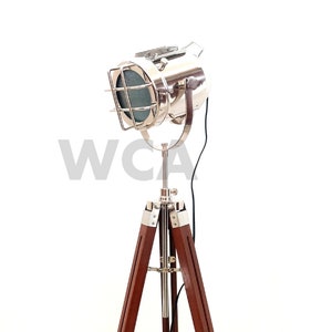 Modern Chrome Spotlight Floor Lamp: Rosewood Tripod, E27 Light