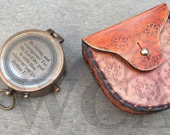 Be Strong and courageous! For....~ Joshua 1 Nautical Antique Brass Navigation Compass With Not All... Stamped Leather Case Gift For Birthday