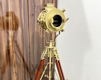 Nautical Brass Antique Marine Studio Searchlight Floor Lamp Handmade Adjustable Tripod Modern Spotlight Home and Office Decor