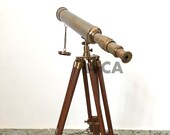 Antique Solid Brass Telescope With Wooden Stand Handmade Spy Glass Vintage Scope Maritime Home Office Decorative Gift