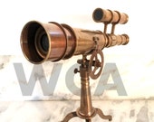 Vintage Maritime Handmade Telescope Desktop Antique Brass Double Barrel Telescope Spyglass Marine Scope