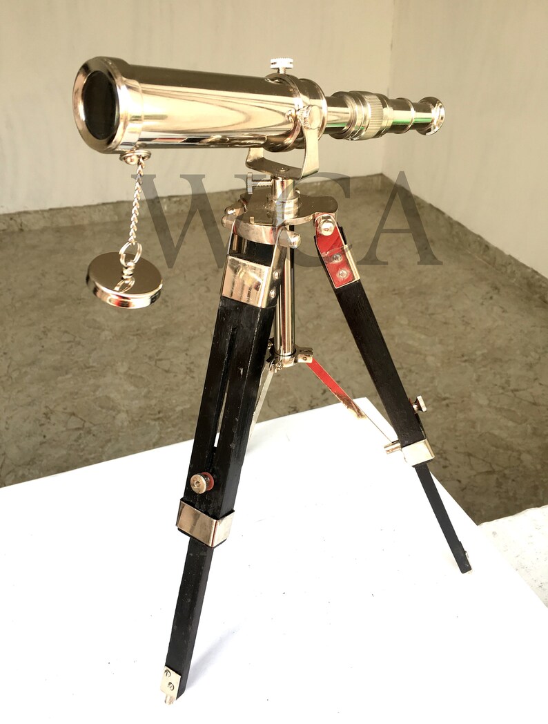 Vinate Chrome Spy Glass Telescope Handmade Wooden Tripod Etsy