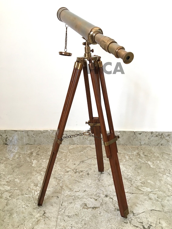 Vintage Solid Brass Telescope With Adjustable Stand