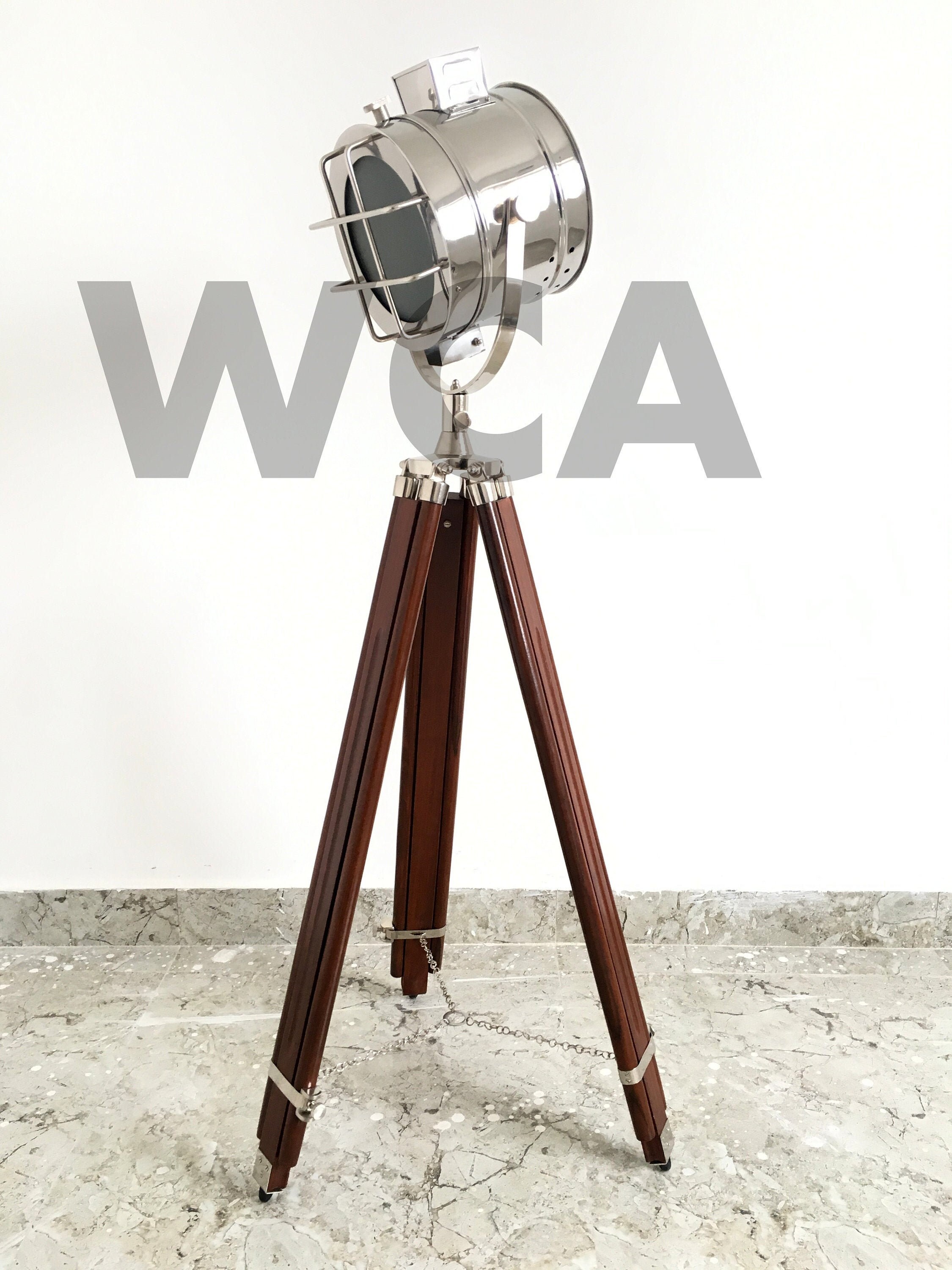 Antique Brass Nautical Adjustable Floor Lamp Silver Tripod Spot Light Stand 