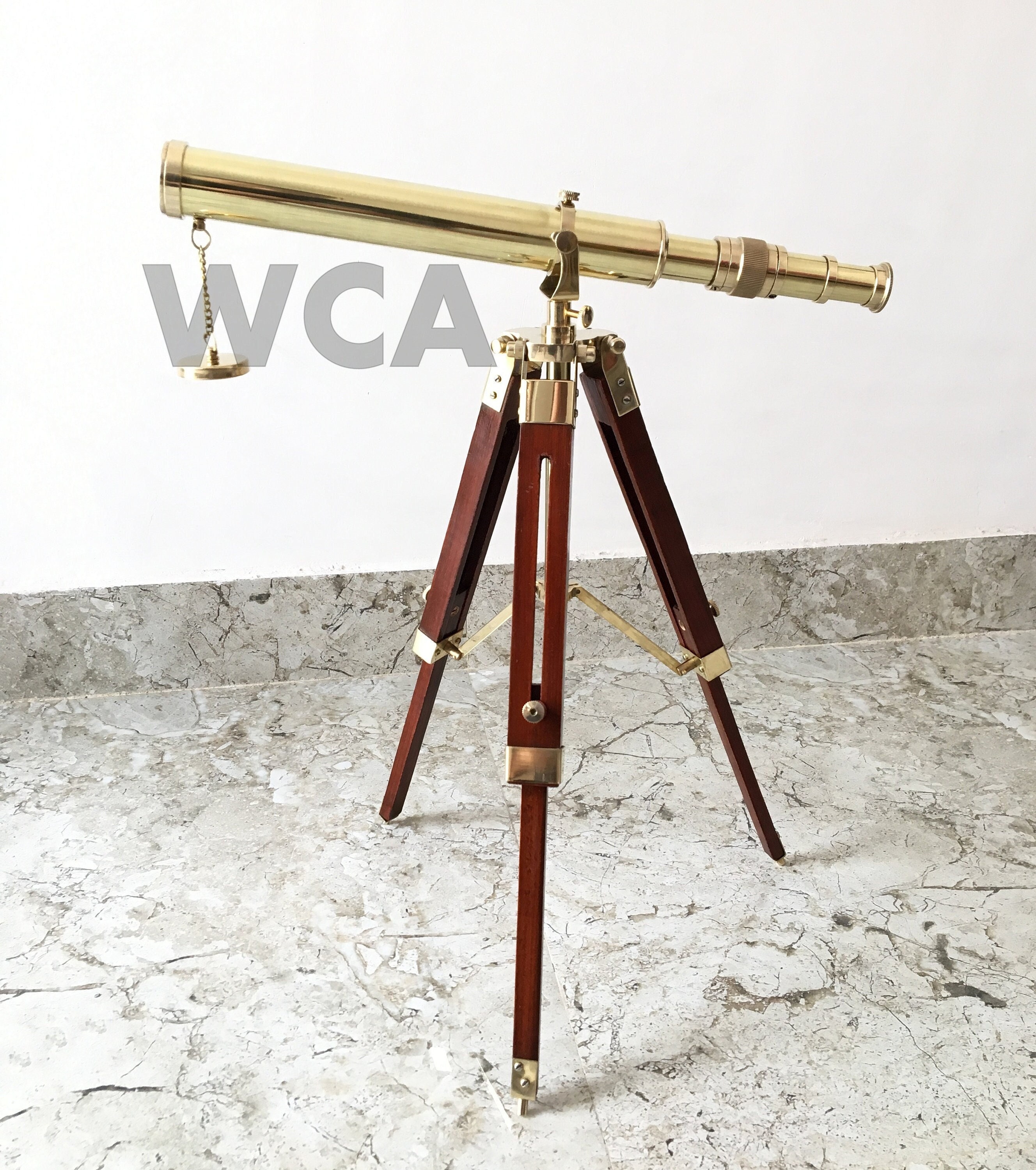 Handmade Brass Telescope Spyglass With Wooden Adjustable Tripod