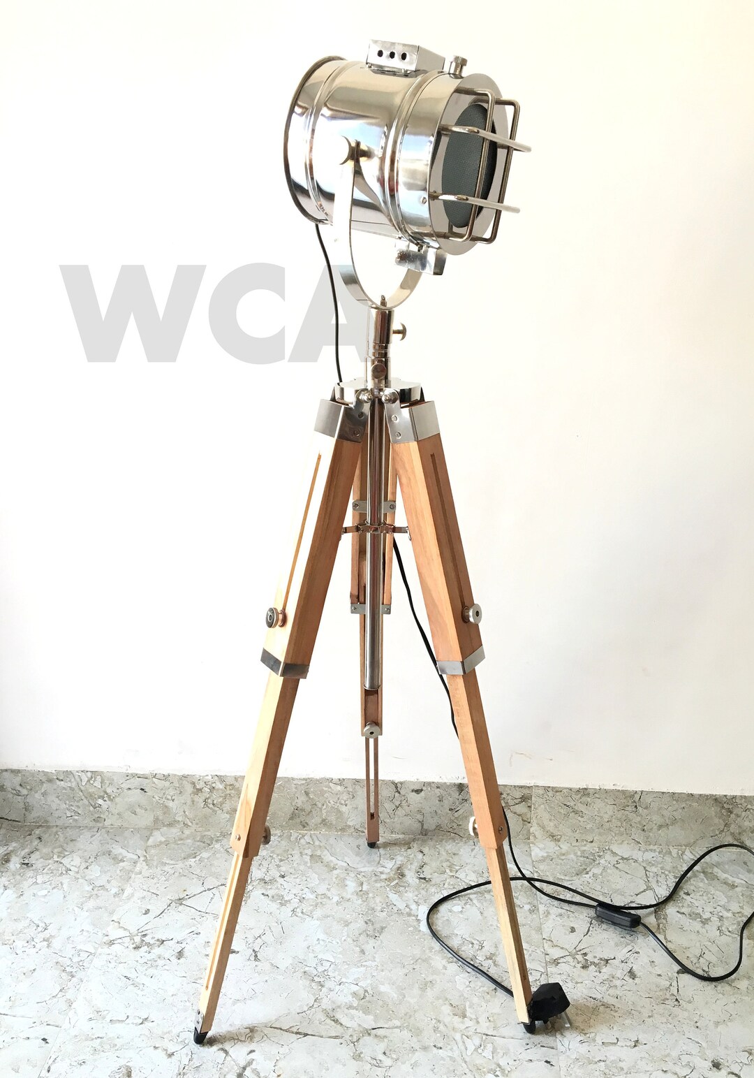 Nautical Spotlight Floor Lamp: Handmade Adjustable Wooden Tripod - Etsy