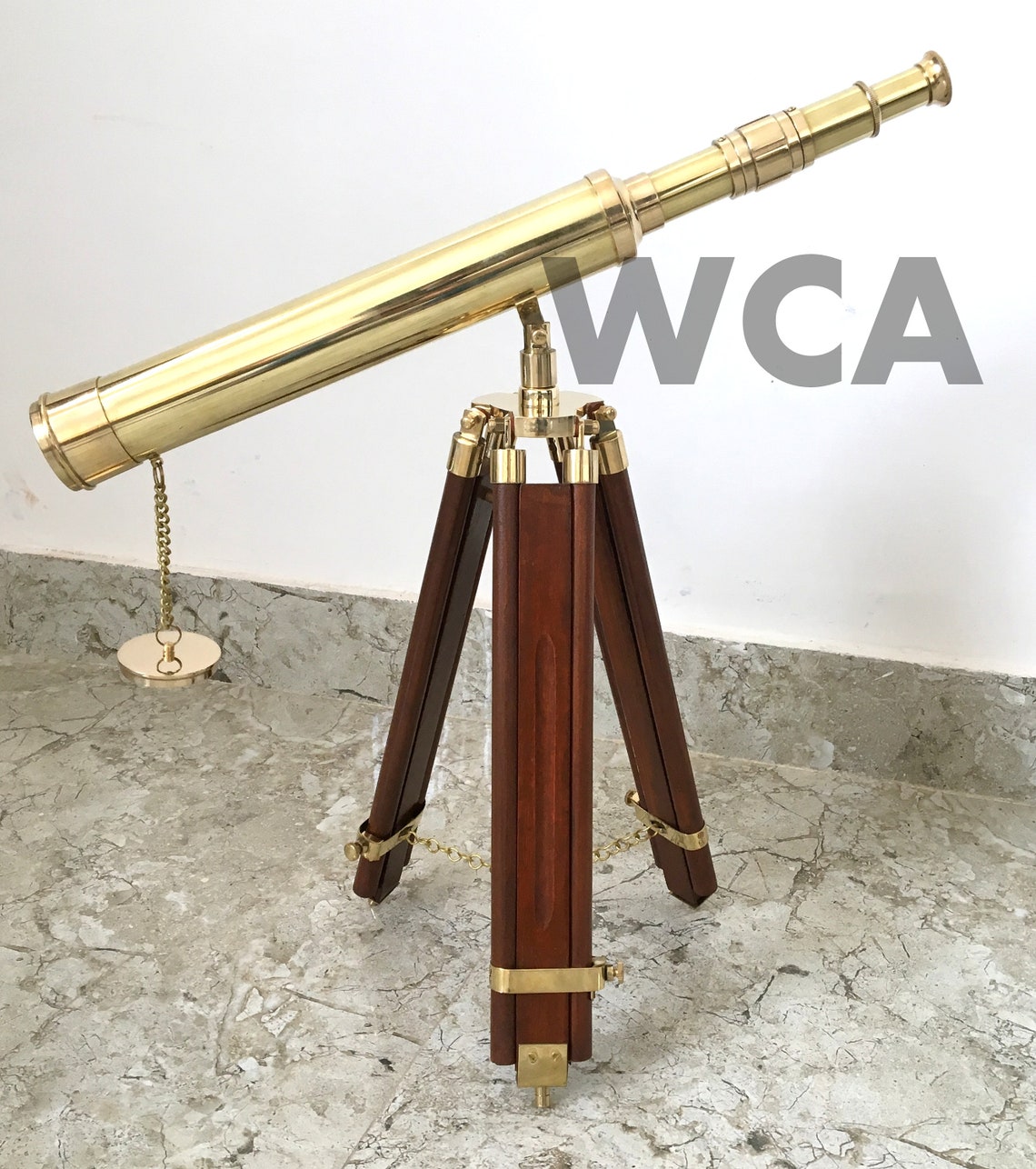 Handmade Shiny Brass Spy Glass Telescope With Wooden Tripod Etsy
