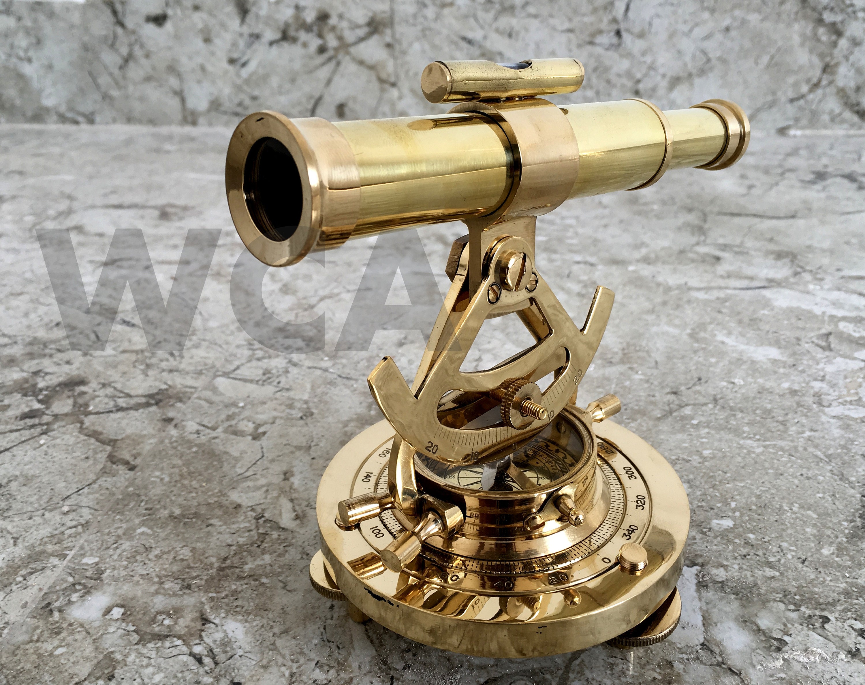Antique Brass Surveying Theodolite With Telescope And Wooden Base Nautical Instrument Free Png