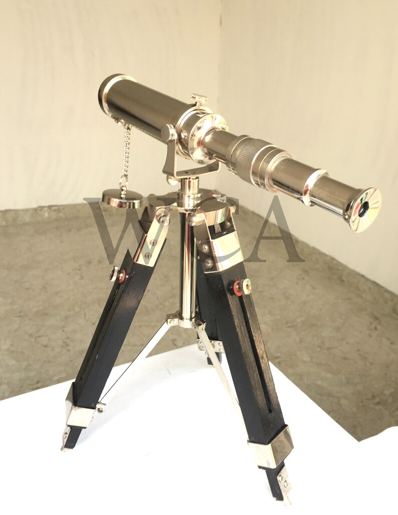 Vintage Chrome Spy Glass Telescope Handmade Wooden Tripod Etsy