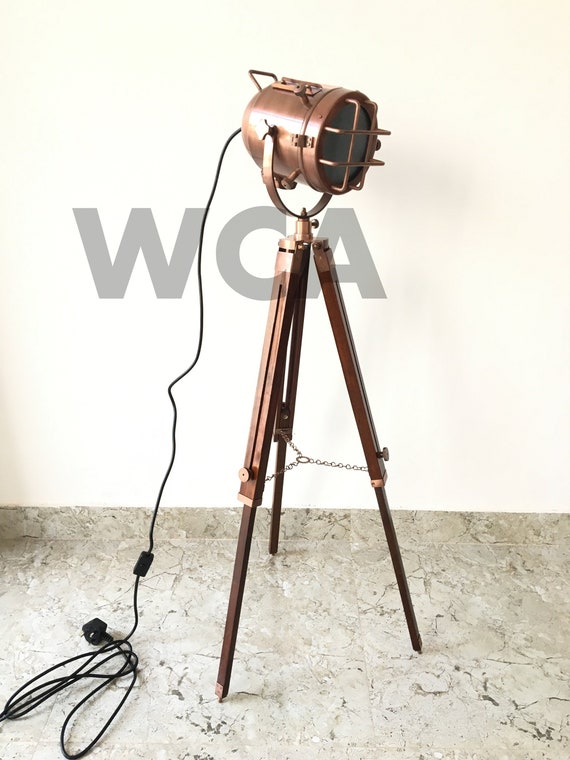 Copper Antique Floor Lamp With Tripod Handmade Searchlight Copper Antique Floor Lamp With Tripod, Nautical Tripod Floor Lamp