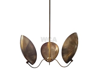 Handmade Brass Leaf Chandelier: Mid-Century Modern 3-Arm Pendant Light