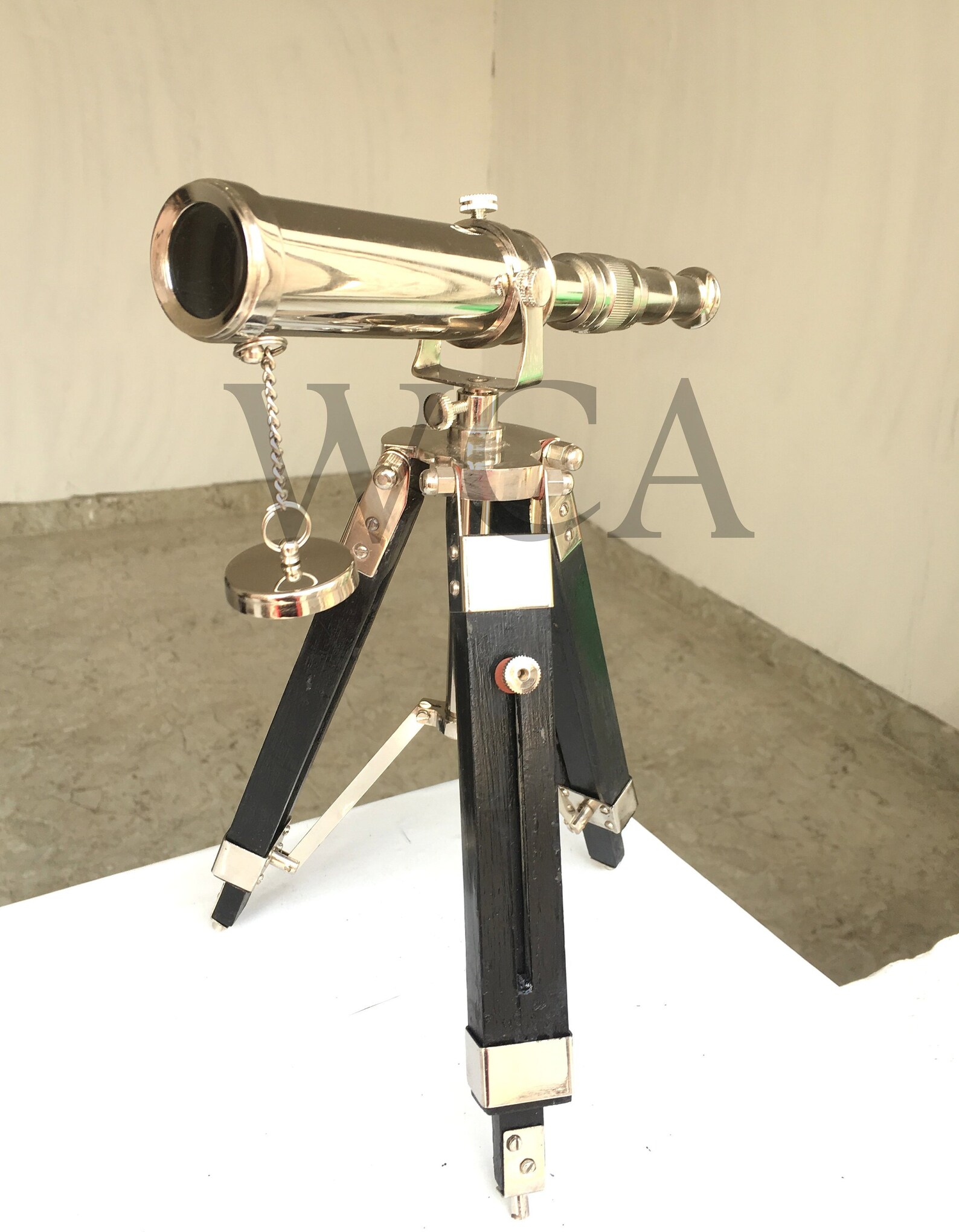 Vinate Chrome Spy Glass Telescope Handmade Wooden Tripod Etsy