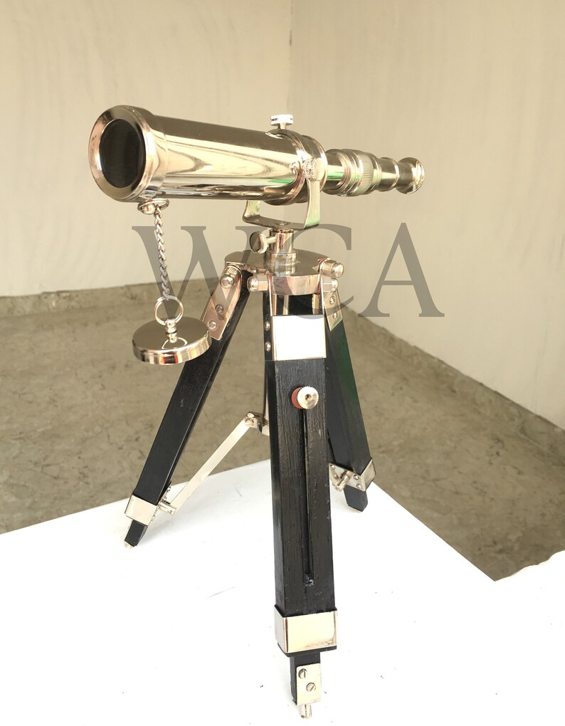 Vinate Chrome Spy Glass Telescope Handmade Wooden Tripod Etsy