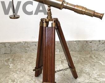 Solid Brass Brown Antique Military Telescope 15" Nautical Maritime Navy Spyglass 