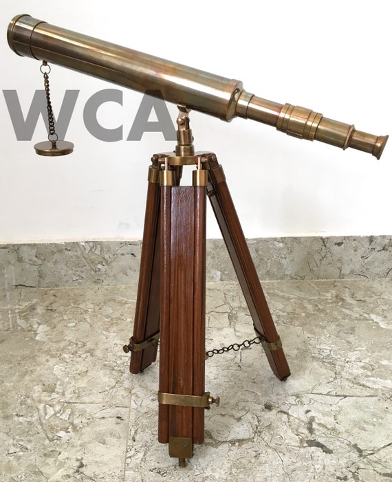 Brass telescope with wooden cheap stand