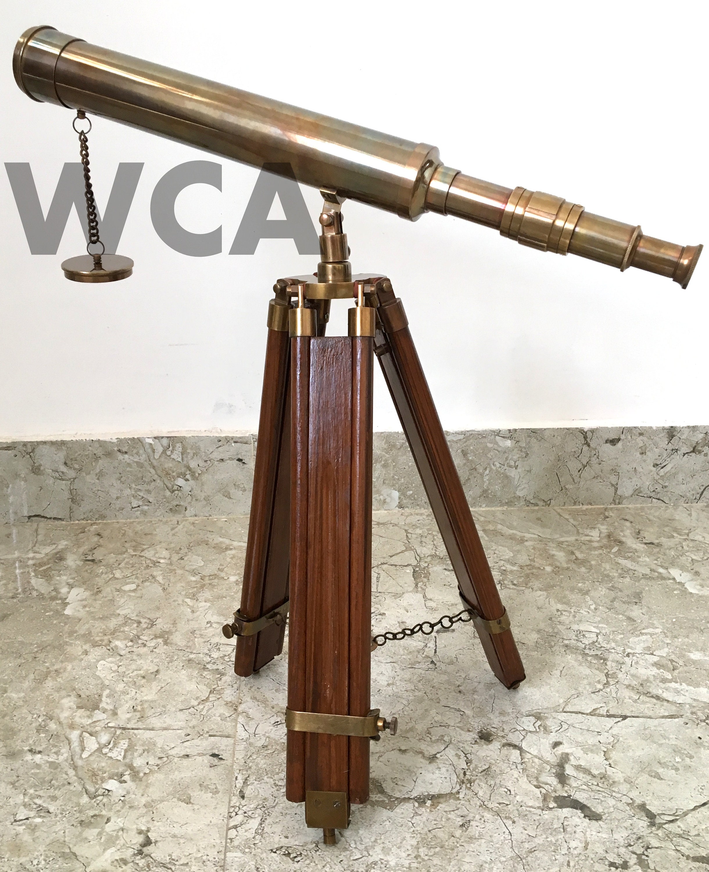 Vintage Nautical Brass Telescope With Wooden Tripod Maritime Decor For Table Top Home & Office Accent Piece Home Decor