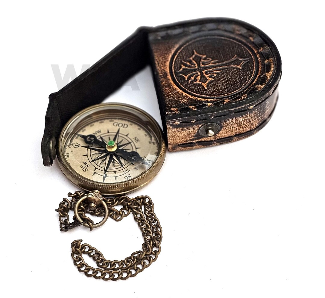 Nautical Astrolabe Solid Brass Antique Working Compass With Leather Case Gift EB