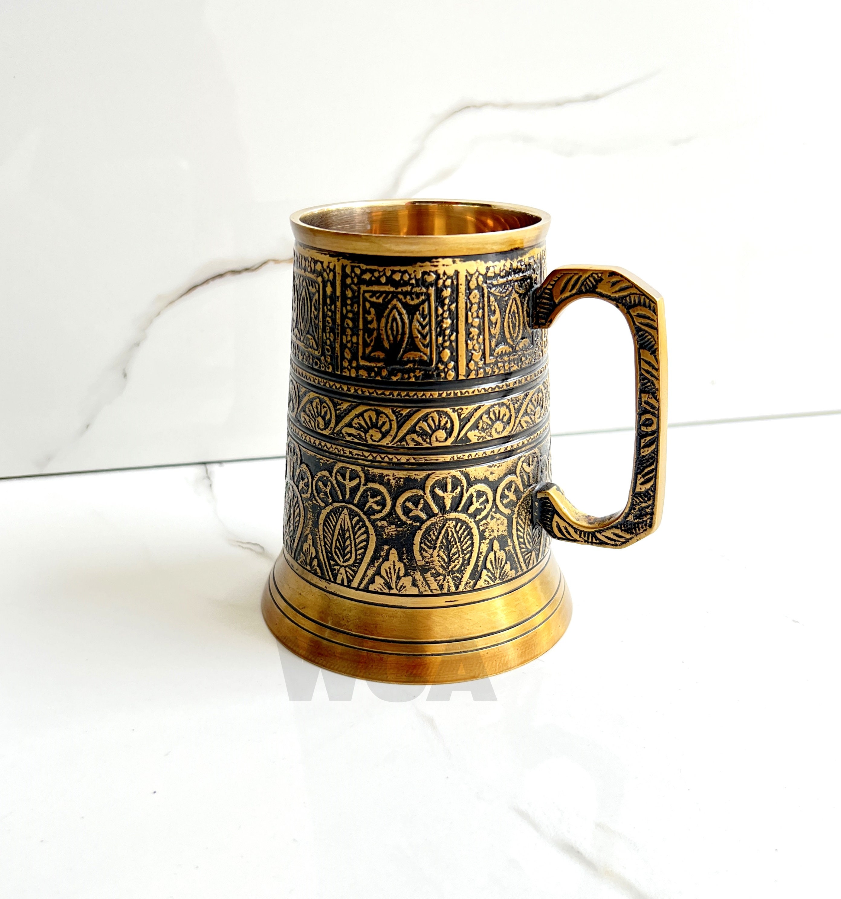 手作りのアンティーク真鍮彫刻マグカップエンボス加工カップクリスマス 