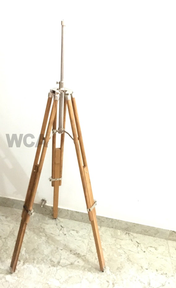 Teak Wood Vintage Floor Lamp Wooden Tripod Stand Marine Nautical Without Shade 