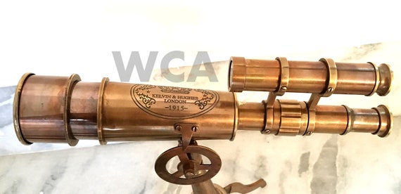 Engraved Brass Double Barrel Telescope: Vintage Marine Spyglass