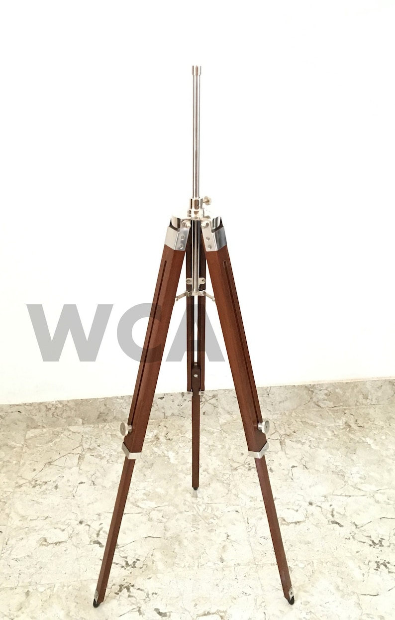 Handmade Wooden Tripod Stand Nautical Chrome Finish Adjustable Etsy