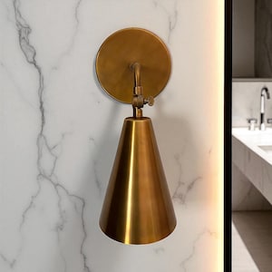 Handmade Brass Wall Sconce Adjustable Cone Shade, Modern Lighting Nautical Antique Wall Light Lamp